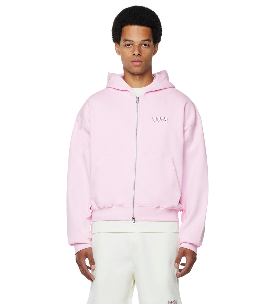 Circles Boxy Zip Up Hoodie Soft Pink/ White