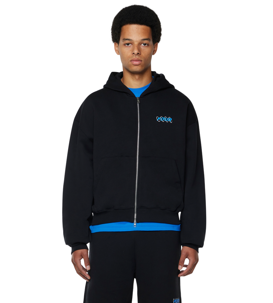 Circles Boxy Zip Up Hoodie Black/ Princess Blue