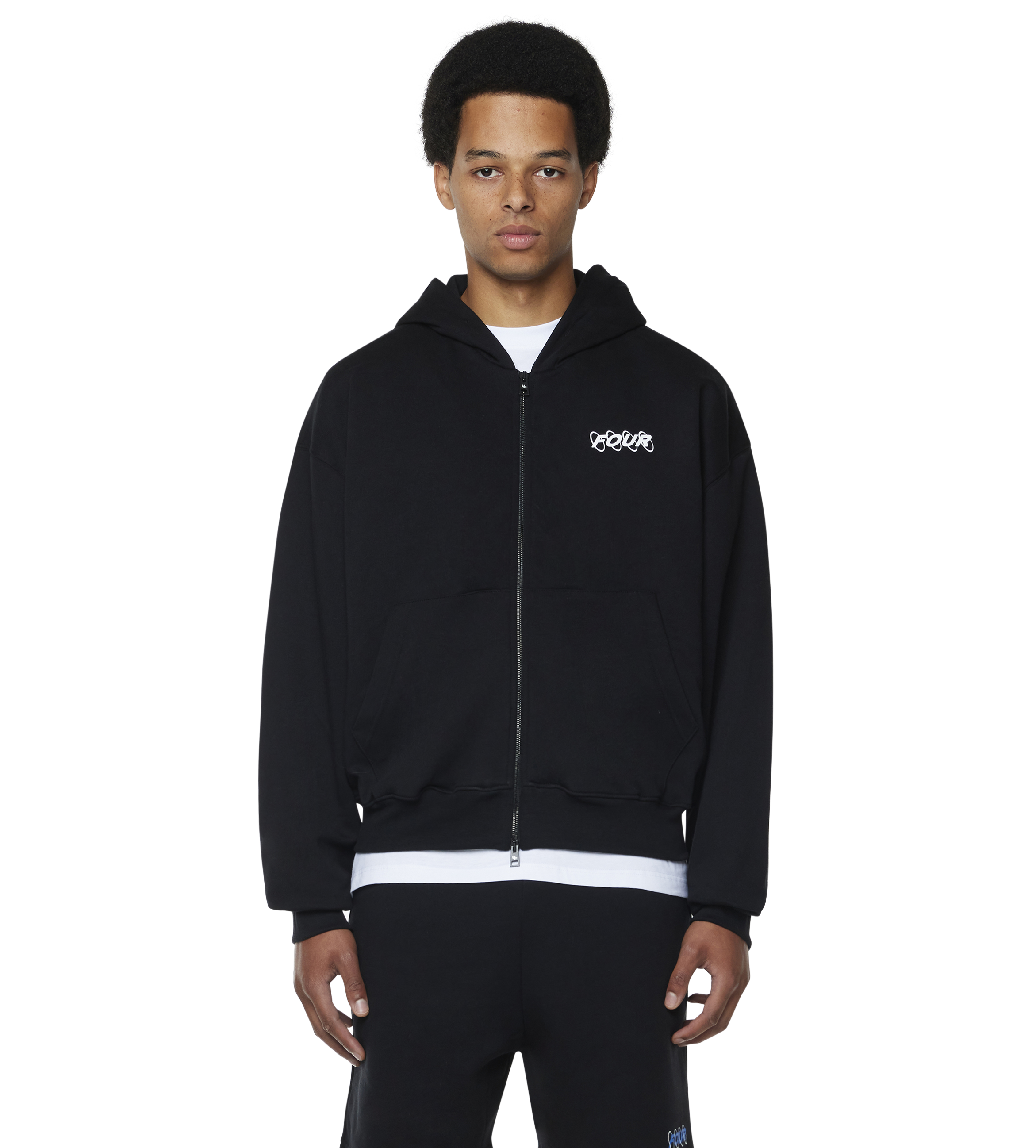 Distorted Logo Zip Up Hoodie Black