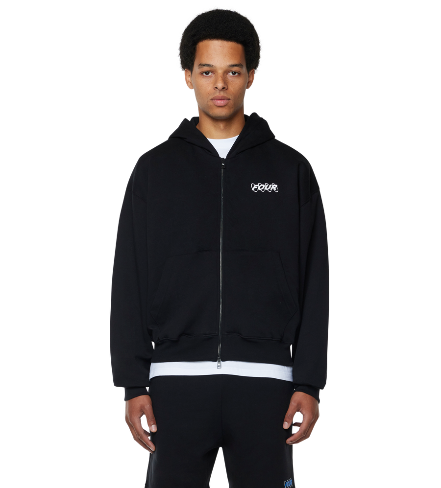 Distorted Logo Zip Up Hoodie Black