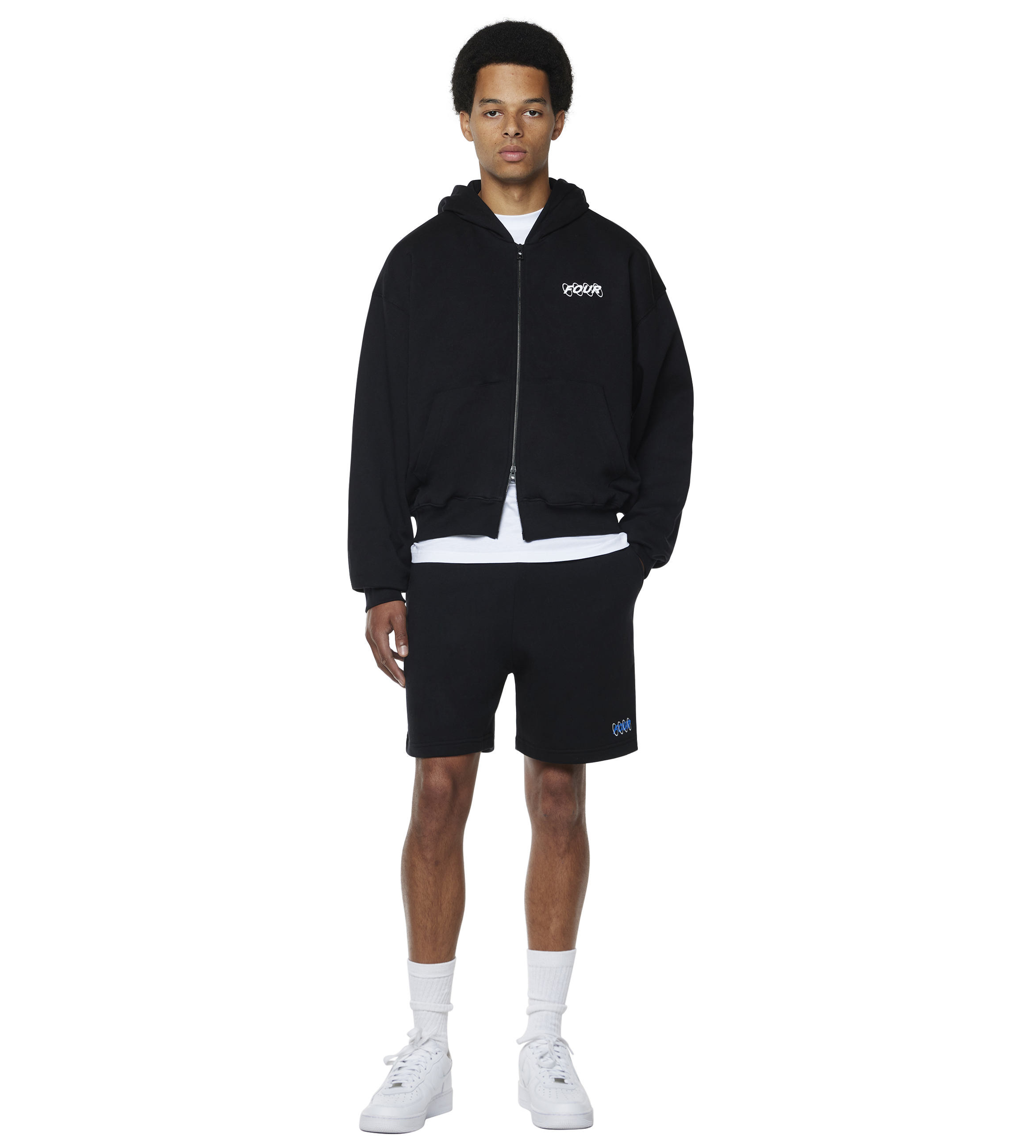 Distorted Logo Zip Up Hoodie Black