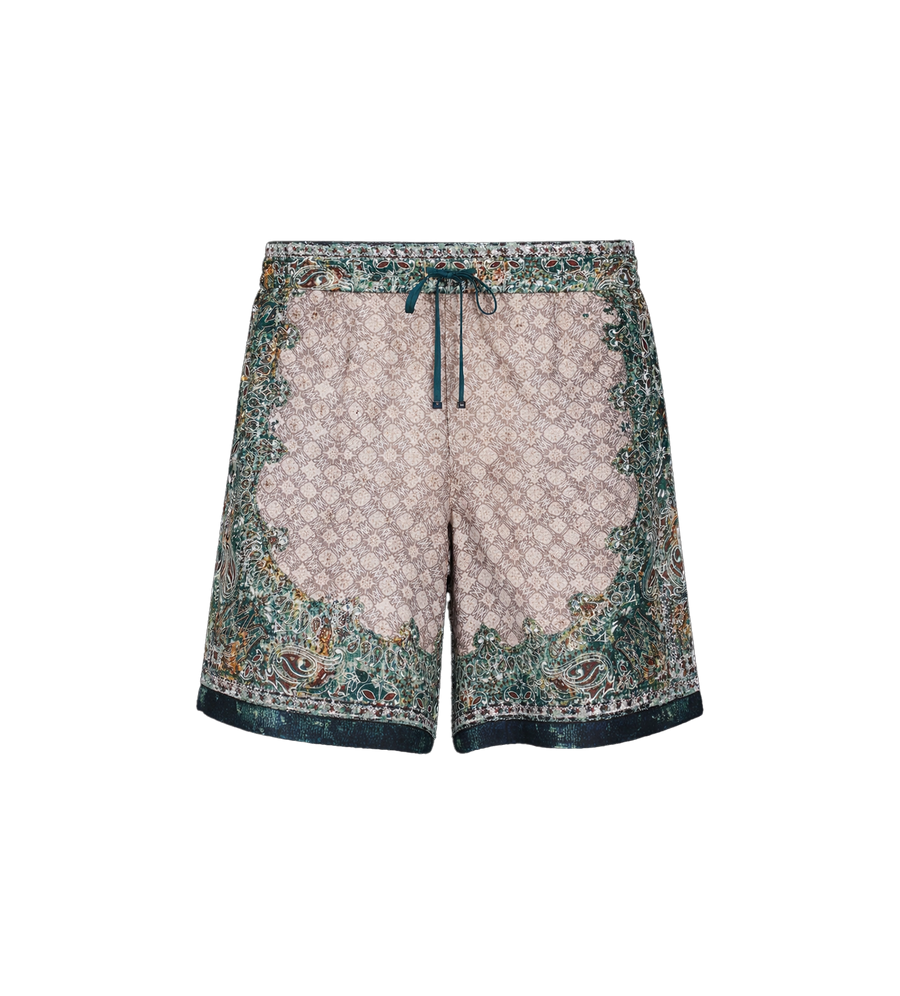 AMIRI Bandana Monogram Shorts in Beige, Green, Multicolor