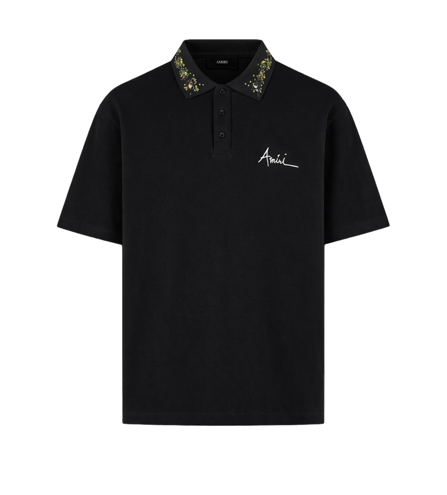 AMIRI Floral Collar Polo Shirt in Black