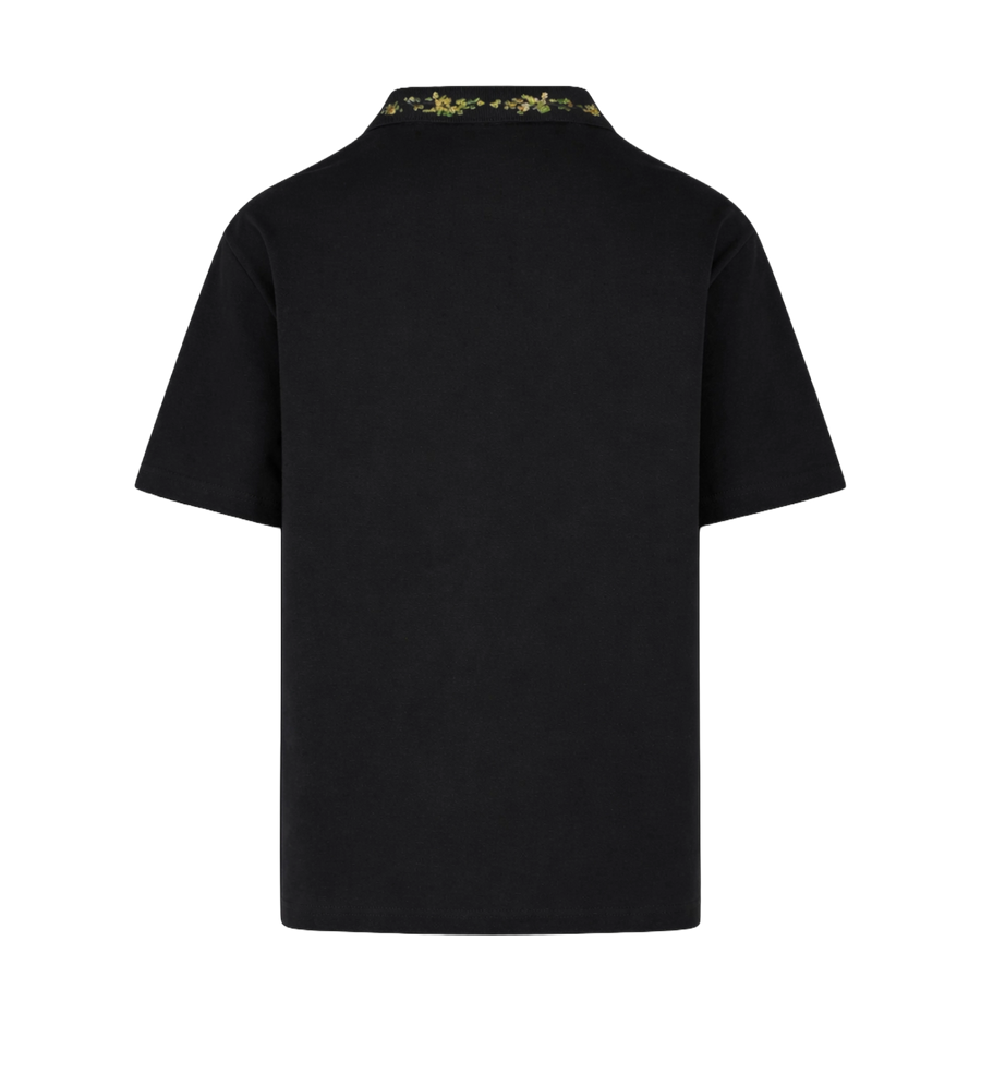 AMIRI Floral Collar Polo Shirt in Black