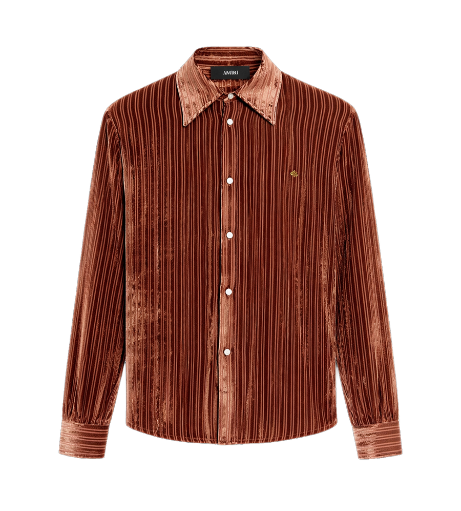 AMIRI Velvet Stripe LS Shirt in Terracotta