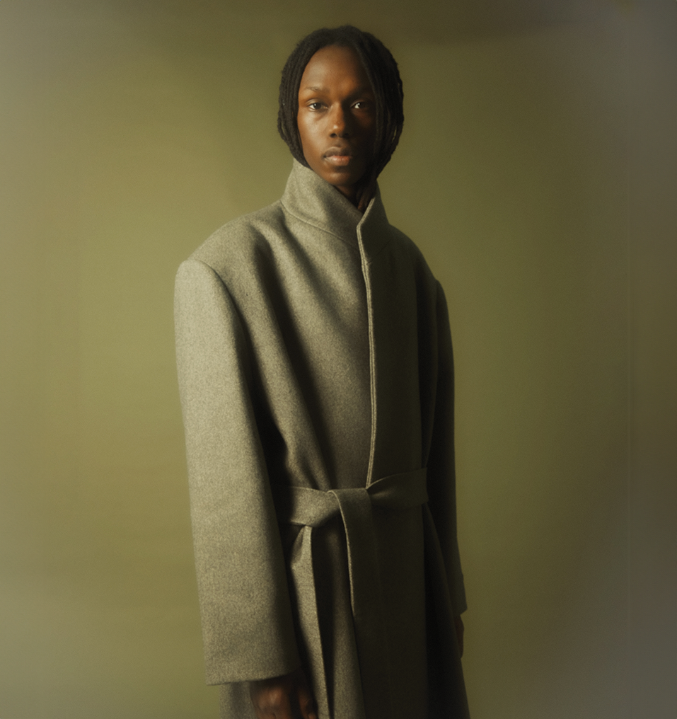 Wool Stand Collar Overcoat Melange Ash