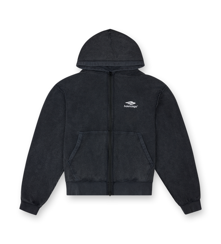 Balenciaga 3B Sports Icon Inside-Out Zip-Up Hoodie in Faded Black