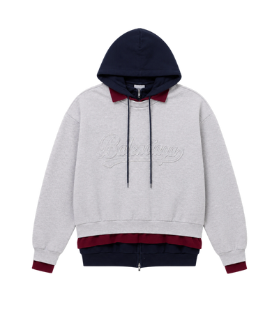 Logo Layered Cotton Jersey Hoodie Heather Grey