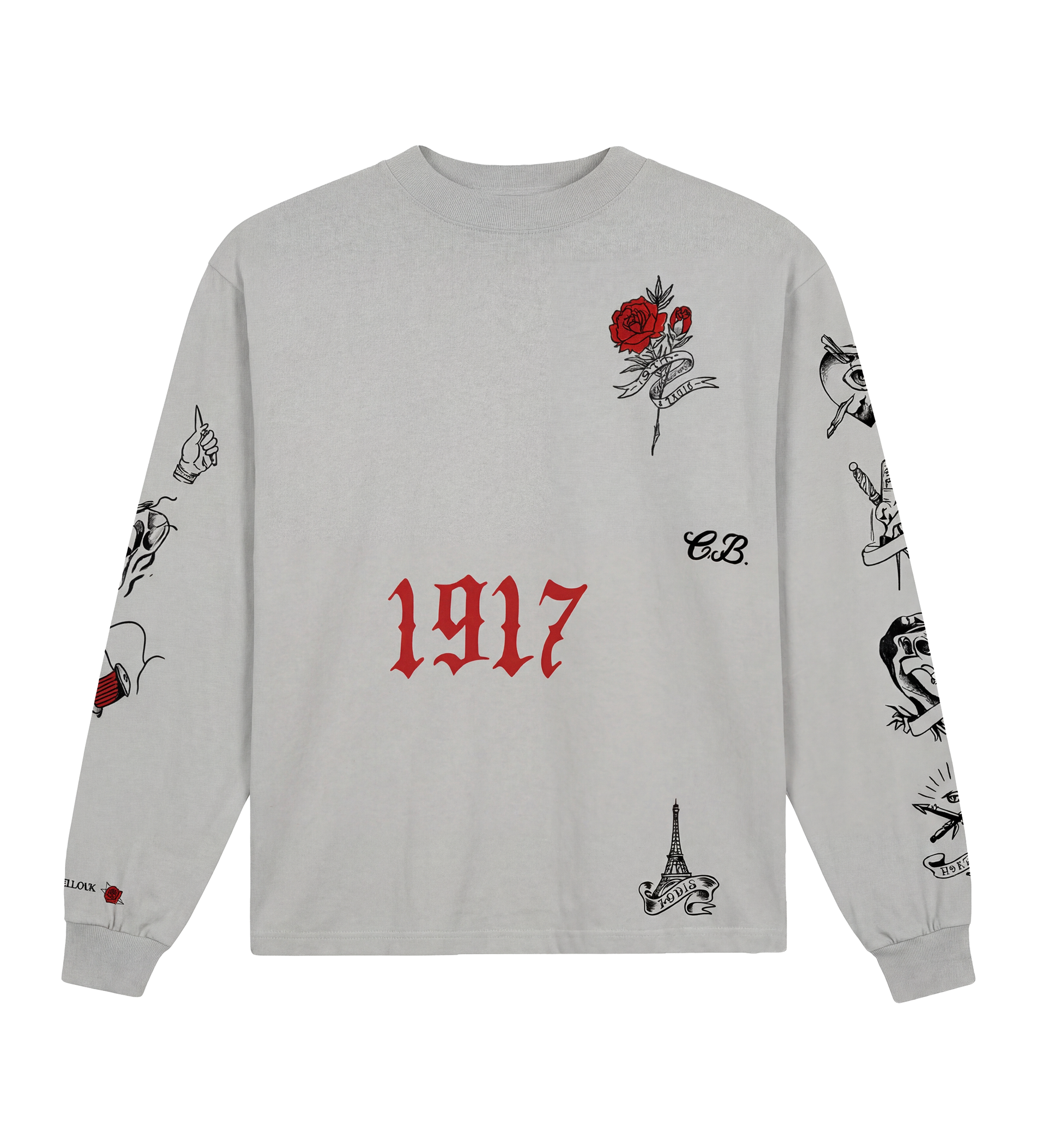 Balenciaga Tattoo Long Sleeve T-shirt in Cement Grey