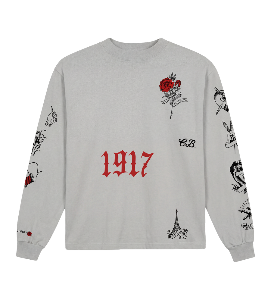 Balenciaga Tattoo Long Sleeve T-shirt in Cement Grey