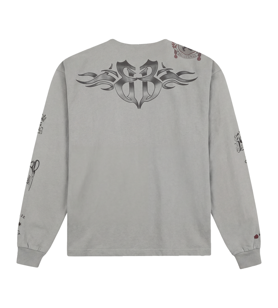 Balenciaga Tattoo Long Sleeve T-shirt in Cement Grey