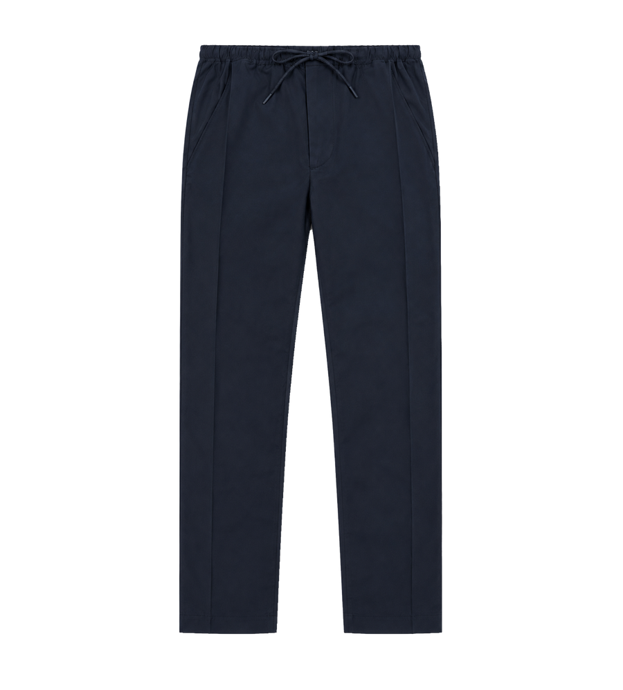 Cotton-Silk Drawstring Trousers Blue