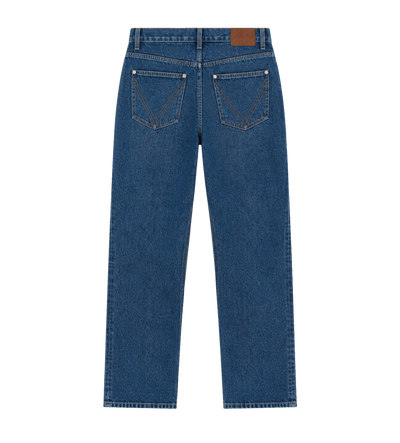 Medium Indigo Jeans Met Wijde Pijpen Middenblauw