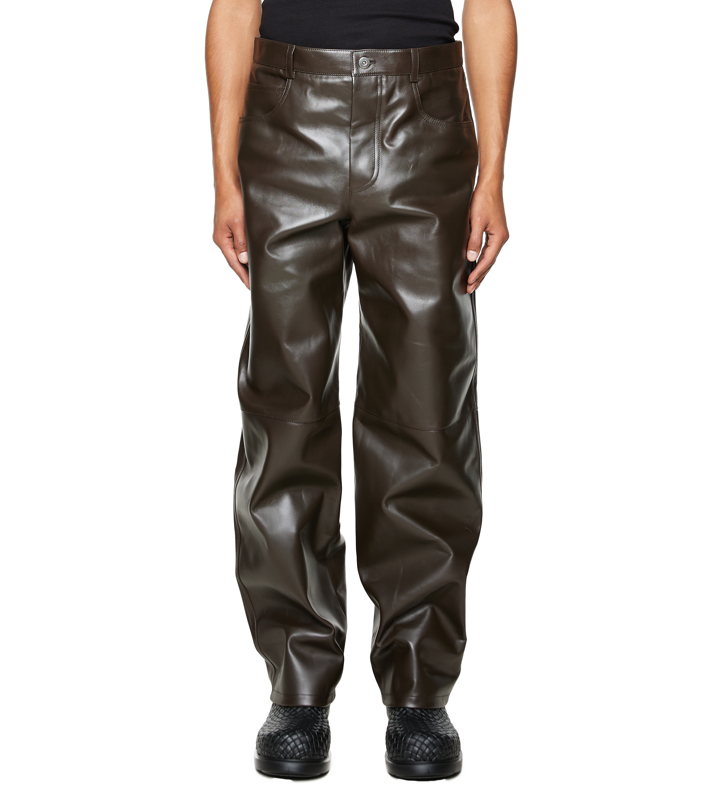 Leather High Waisted Trousers Kale