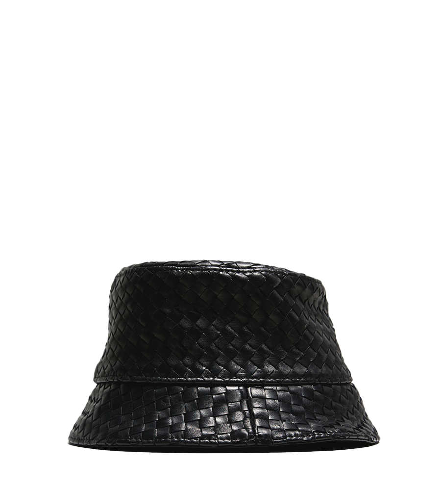 Intrecciato Leather Bucket Hat Black