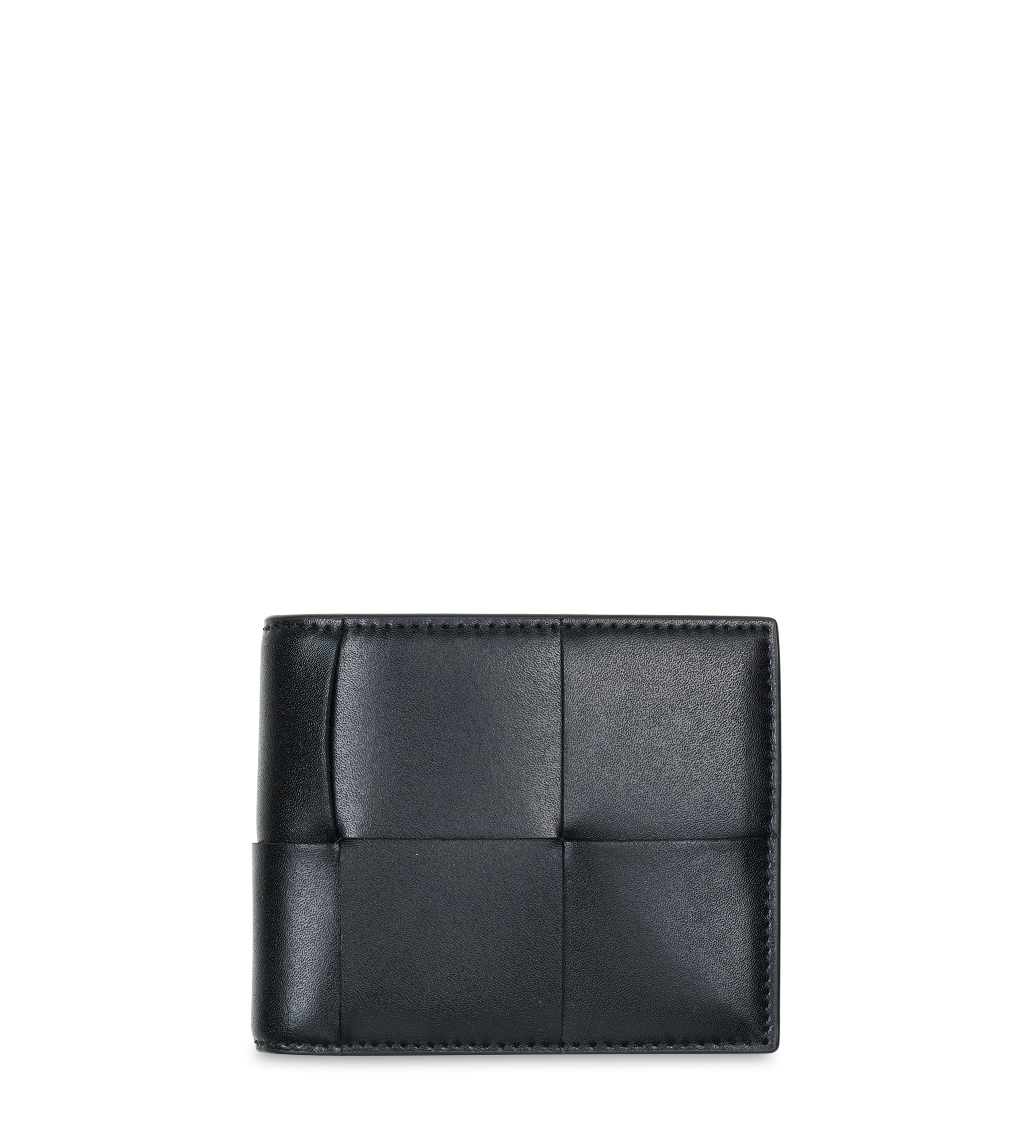 Bottega Veneta Cassette Bi-Fold Wallet in black Intreccio-woven calfskin leather with card slots and bill compartment