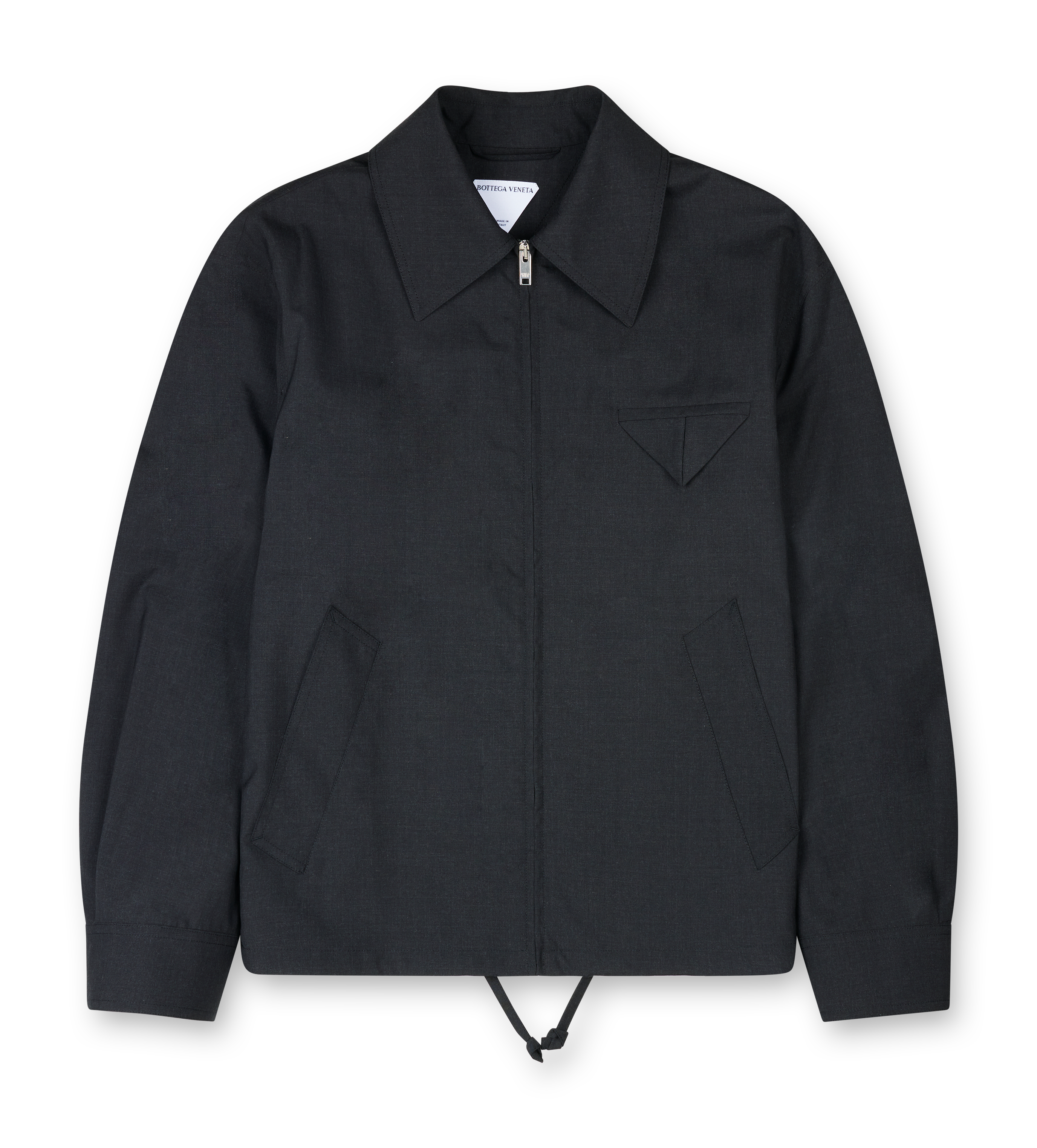Bottega Veneta charcoal melange fine wool kimono blouson with zip closure and adjustable interior drawstring