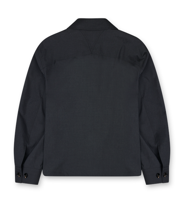 Bottega Veneta charcoal melange fine wool kimono blouson with zip closure and adjustable interior drawstring