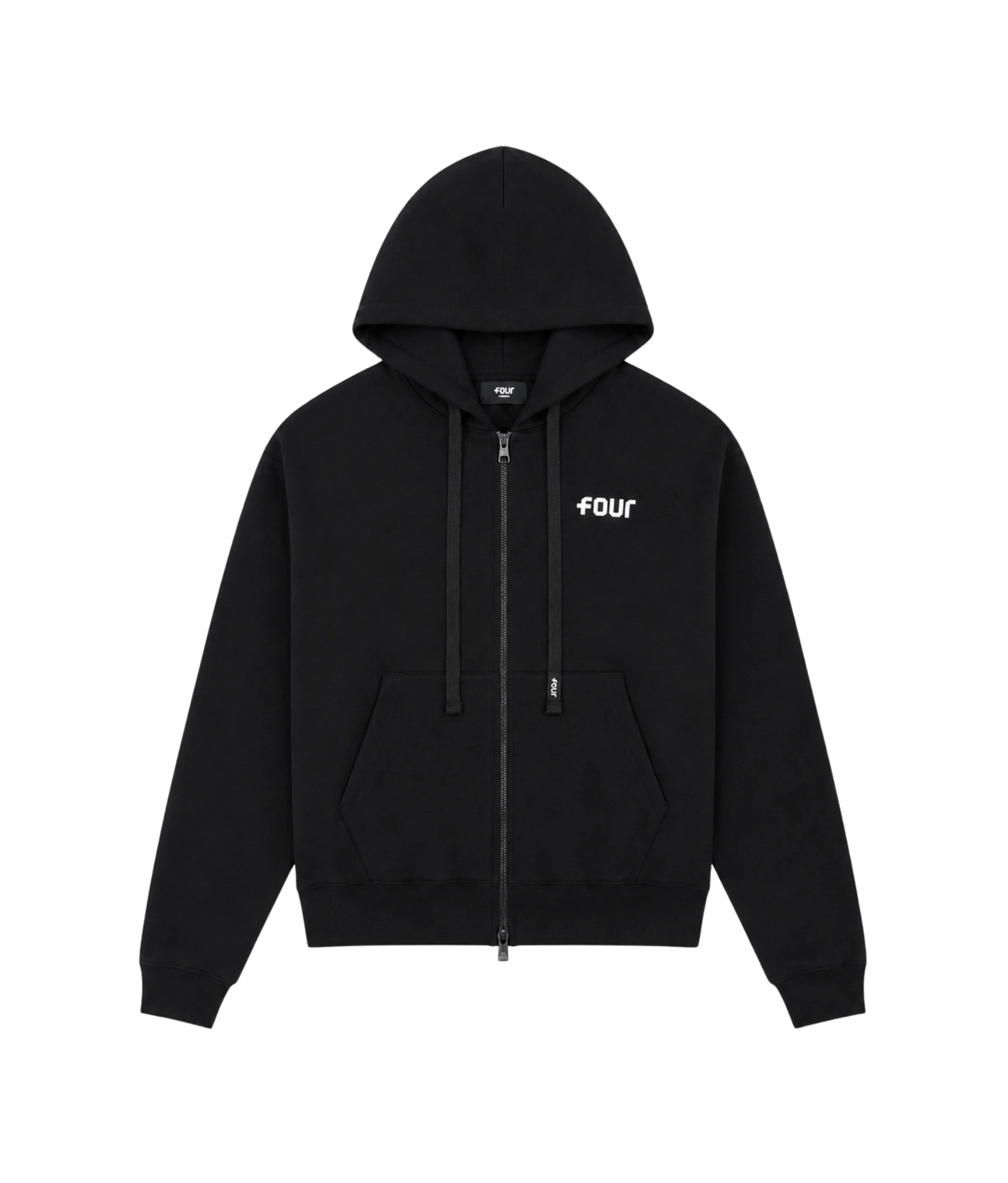 Logo Boxy Zip Up Hoodie Black