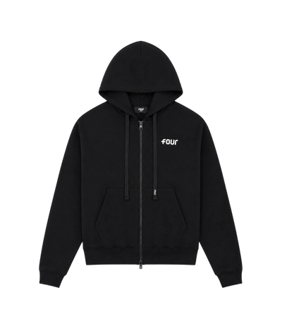 Logo Boxy Zip Up Hoodie Black