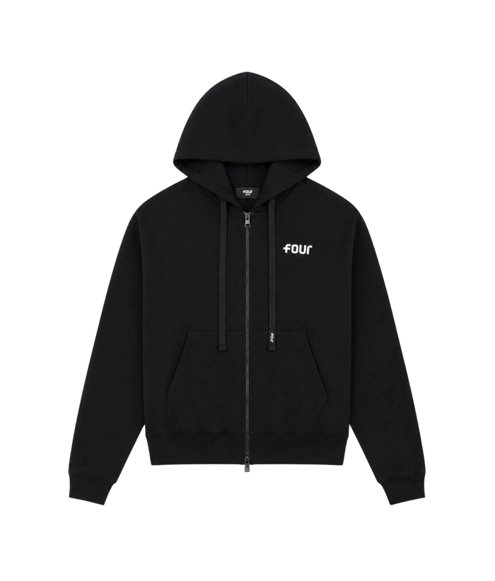 Logo Boxy Zip Up Hoodie Black