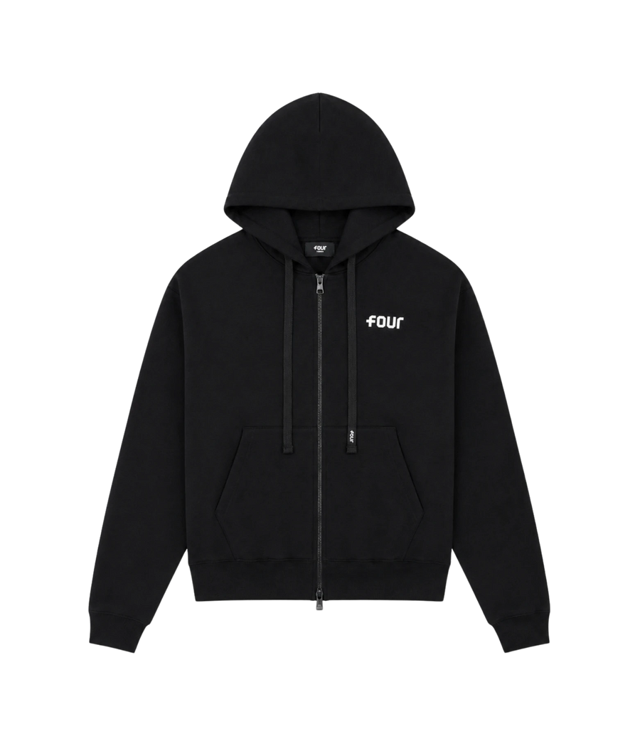 Logo Boxy Zip Up Hoodie Black