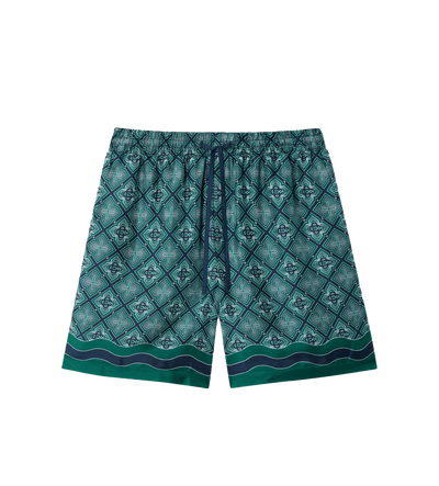 Stralende zijden short met monogram in groen