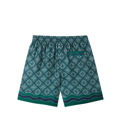 Stralende zijden short met monogram in groen