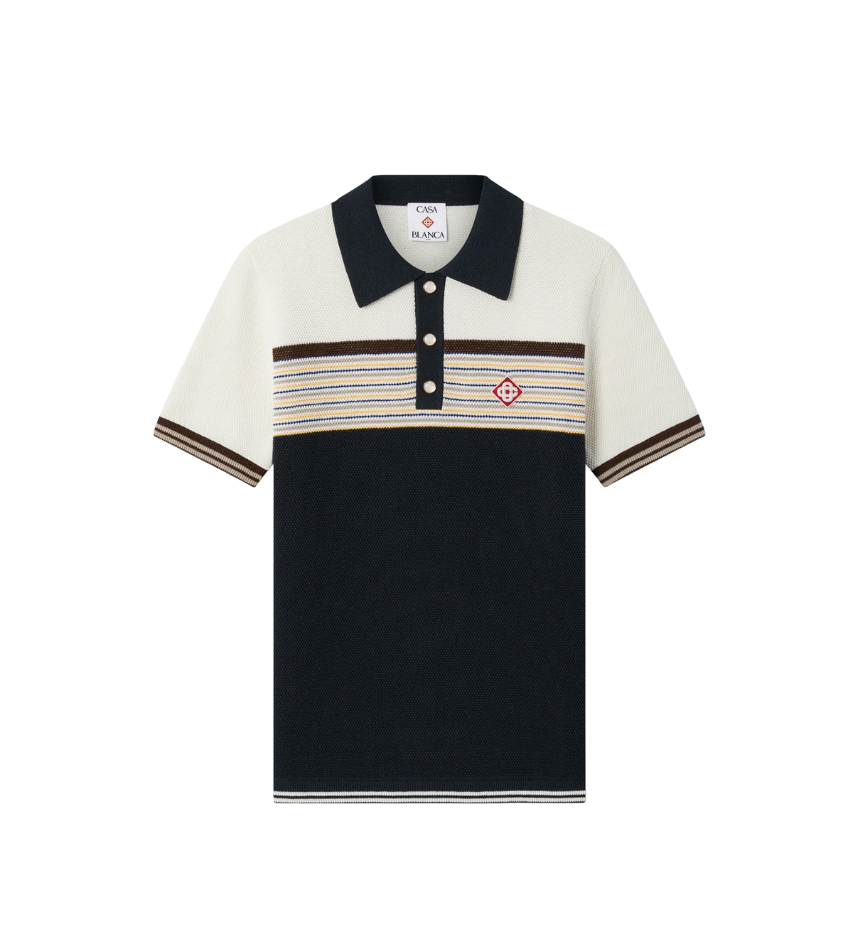 Café Culture Wool Stripe Short Sleeve Polo Shirt Navy