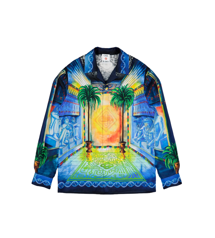 Géométrie Sacrée Long Sleeve Silk Twill Shirt Multicolour