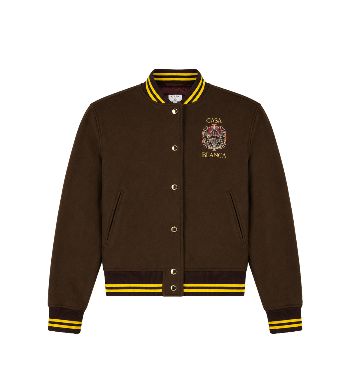 Celestial Pyramid Wool Varsity Jacket Dark Brown