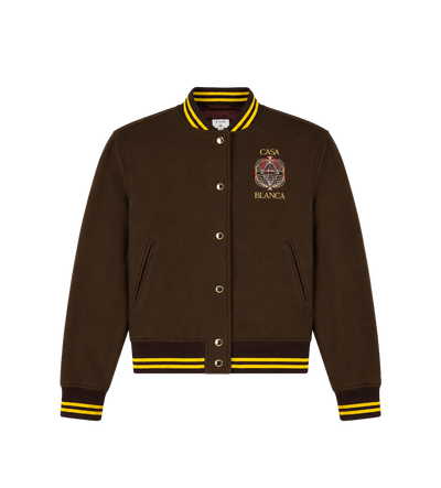 Celestial Pyramid Wool Varsity Jacket Dark Brown