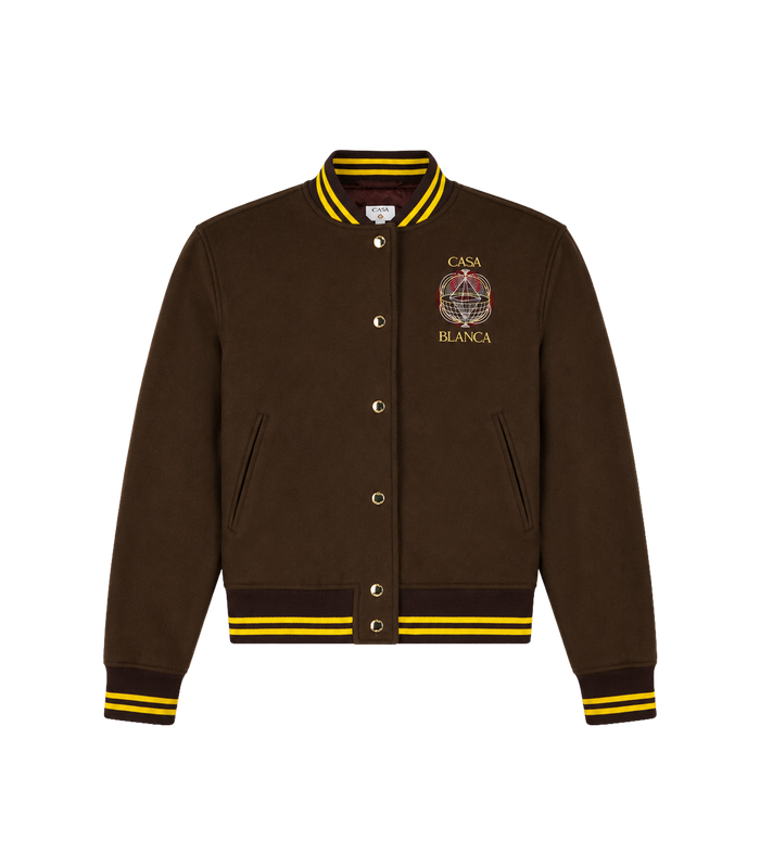Celestial Pyramid Wool Varsity Jacket Dark Brown