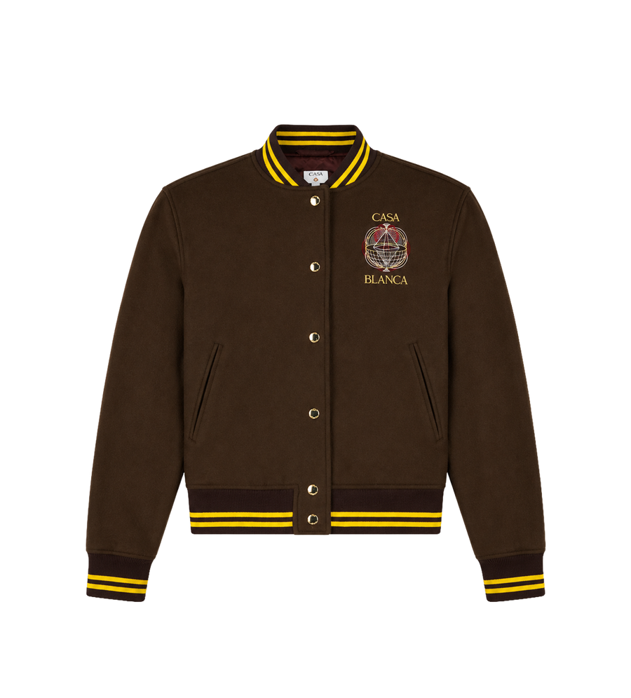 Celestial Pyramid Wool Varsity Jacket Dark Brown