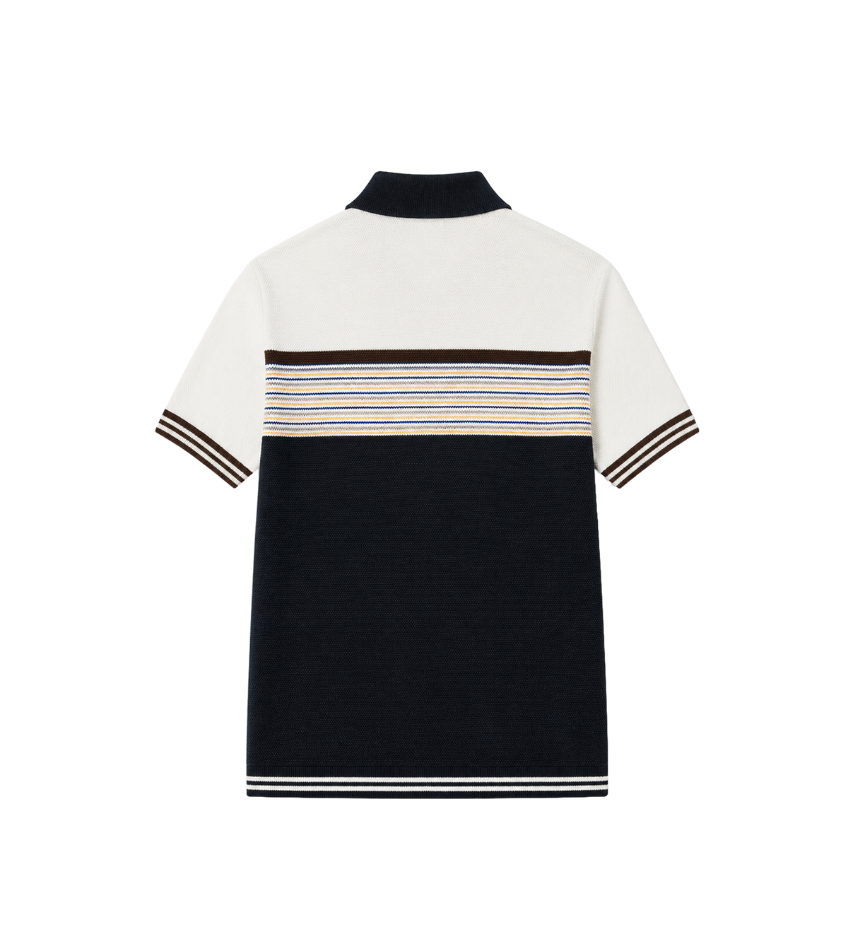Café Culture Wool Stripe Short Sleeve Polo Shirt Navy