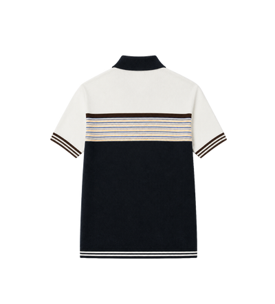 Café Culture Wool Stripe Short Sleeve Polo Shirt Navy