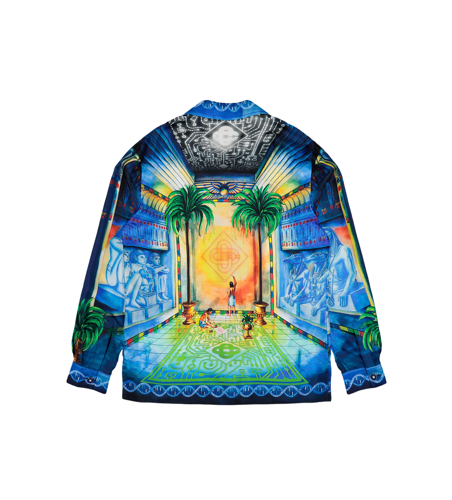 Géométrie Sacrée Long Sleeve Silk Twill Shirt Multicolour