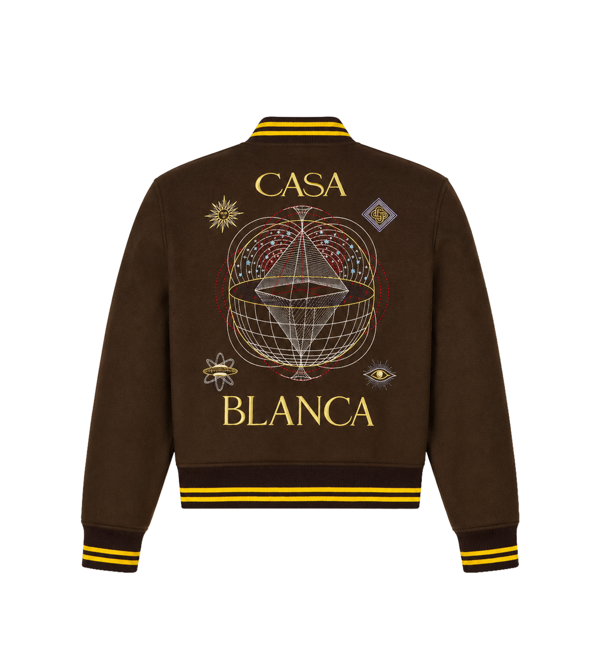 Celestial Pyramid Wool Varsity Jacket Dark Brown