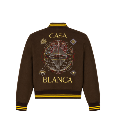 Celestial Pyramid Wool Varsity Jacket Dark Brown