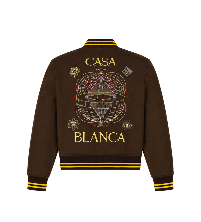 Celestial Pyramid Wool Varsity Jacket Dark Brown