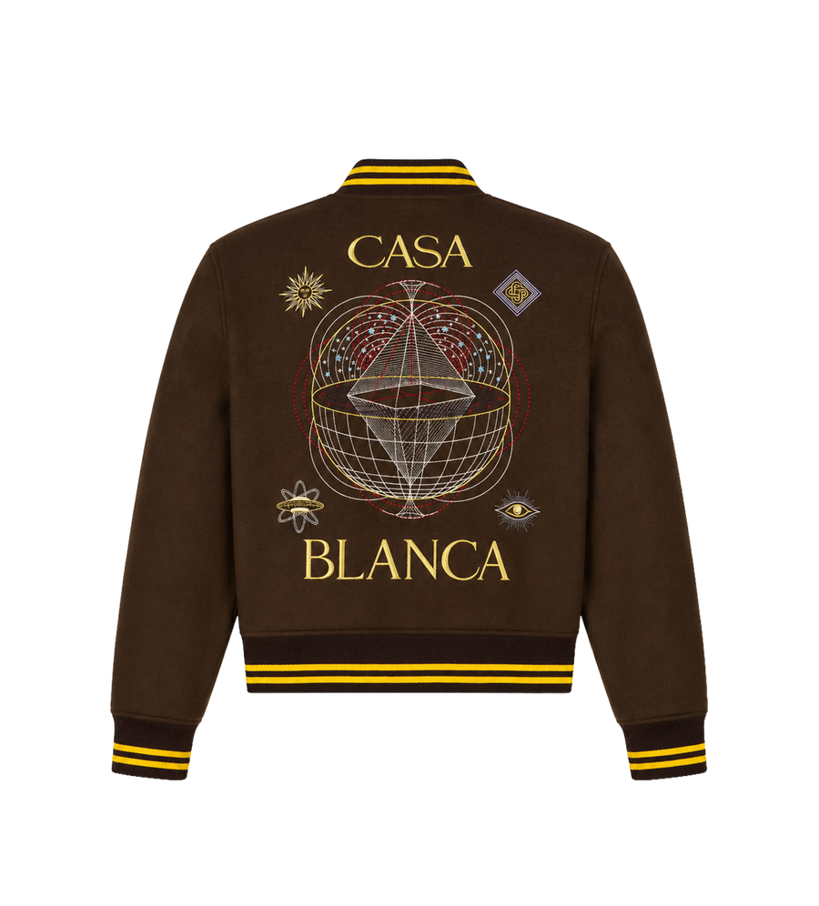 Celestial Pyramid Wool Varsity Jacket Dark Brown