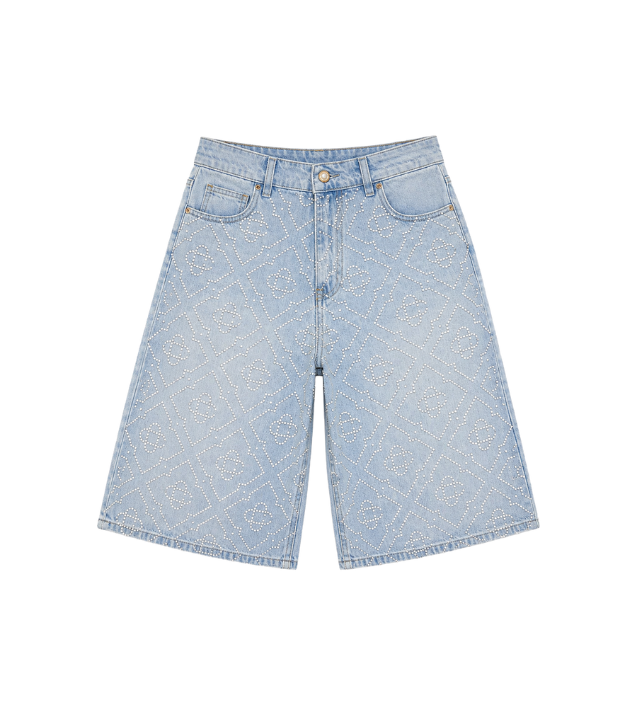 Casablanca Pearl Embellished Denim Shorts in Blue