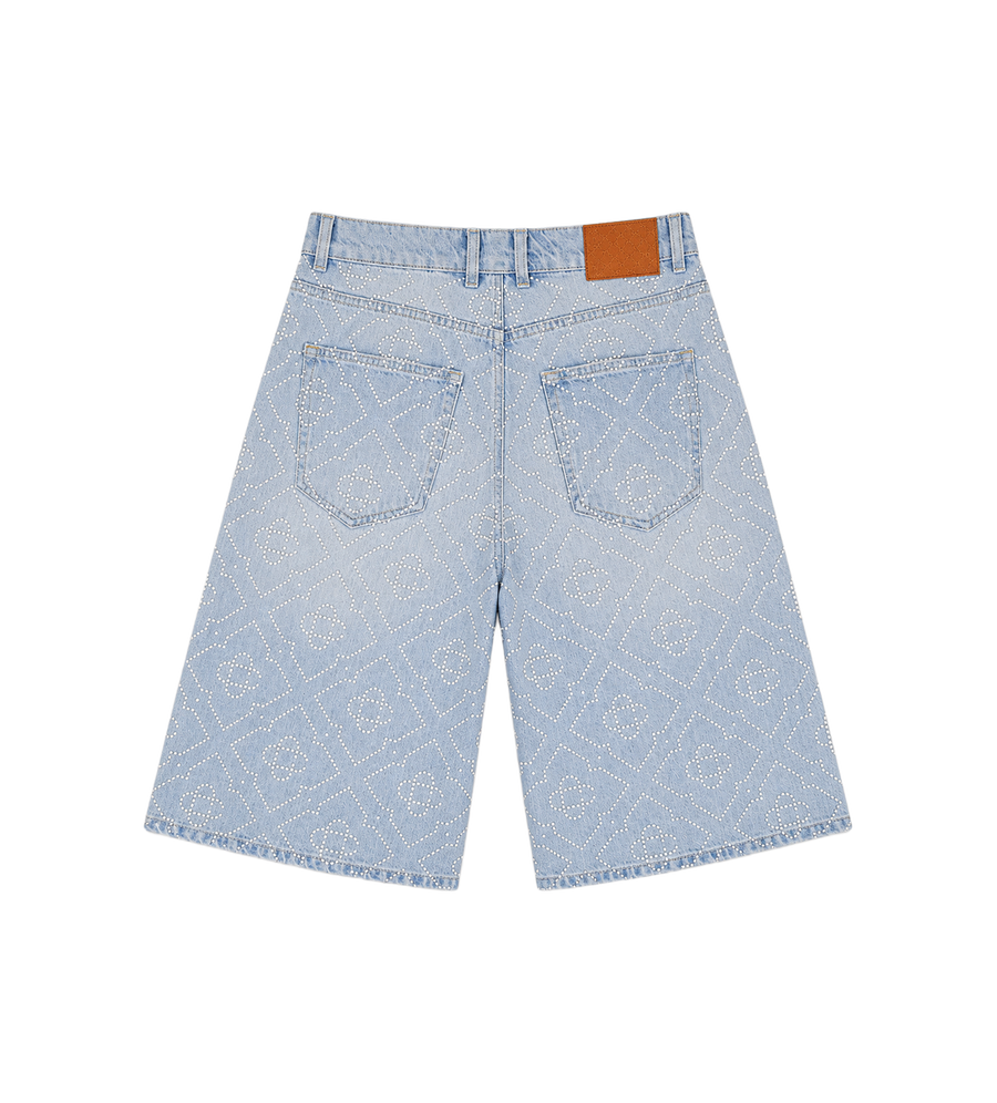 Casablanca Pearl Embellished Denim Shorts in Blue