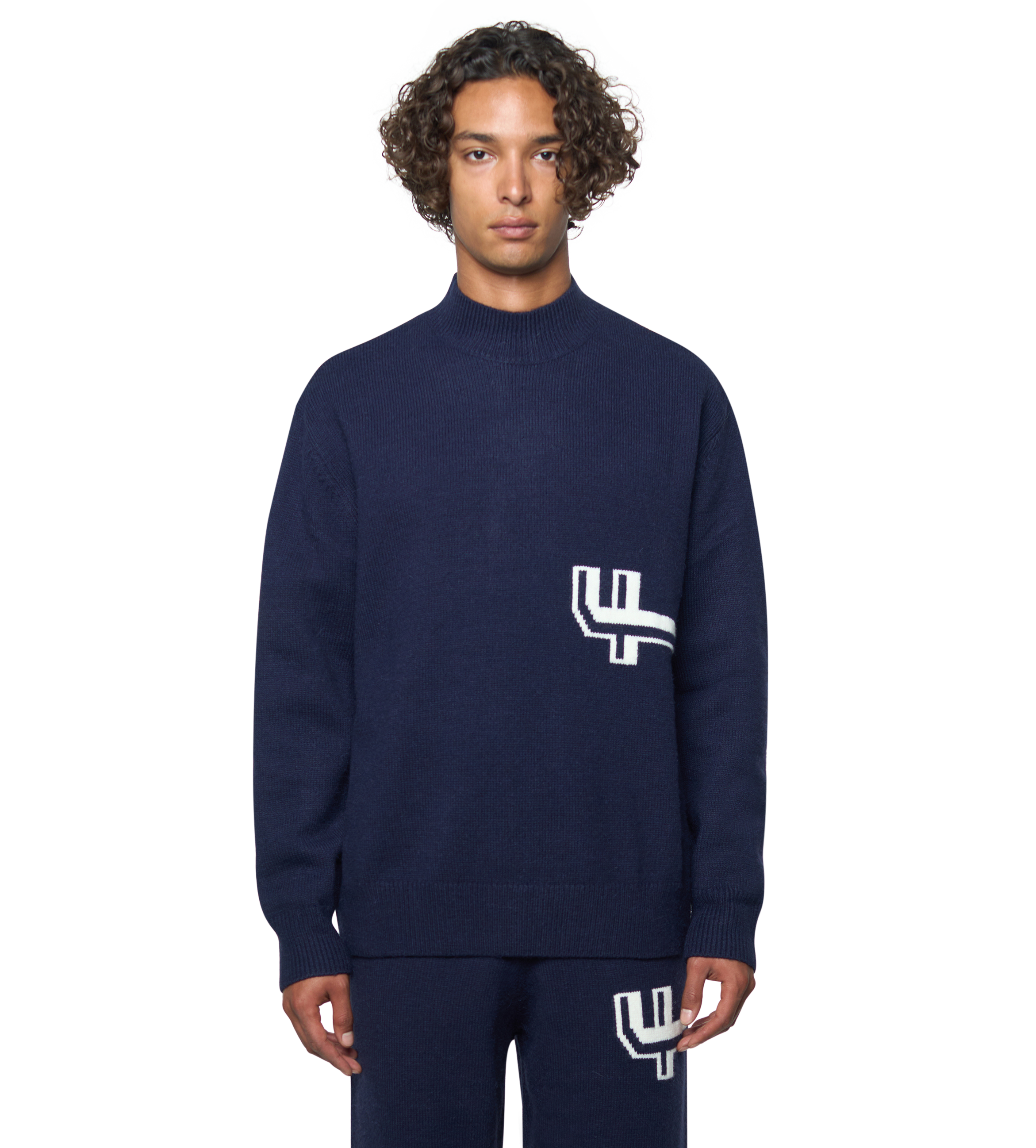 Knitted Crewneck Marine Blue/ White