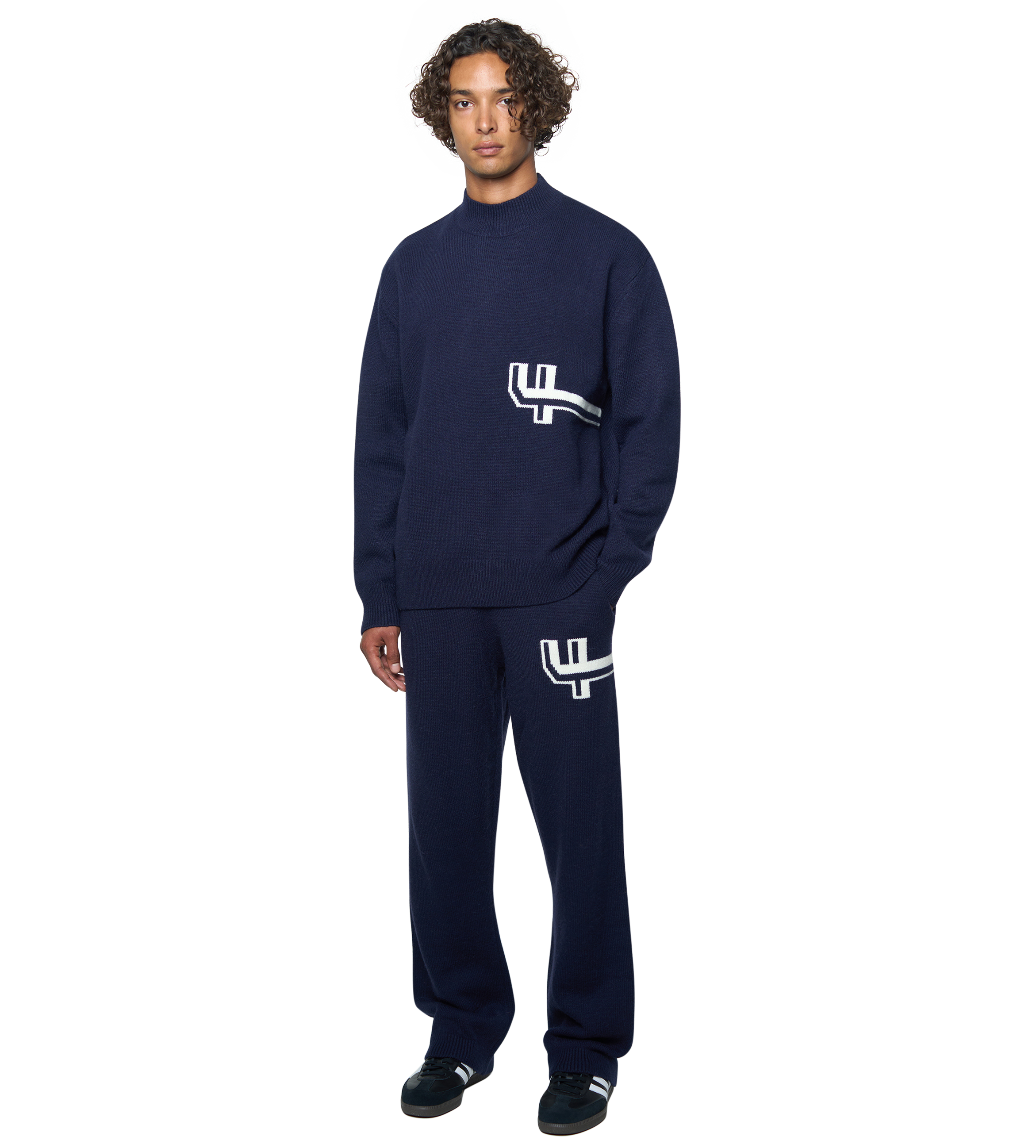 Knitted Crewneck Marine Blue/ White