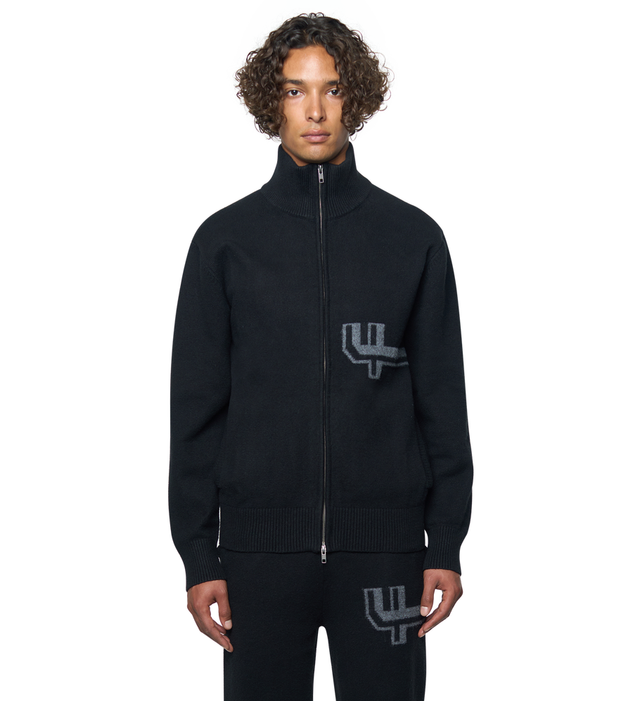 Knitted Zip Up Black/ Dark Grey