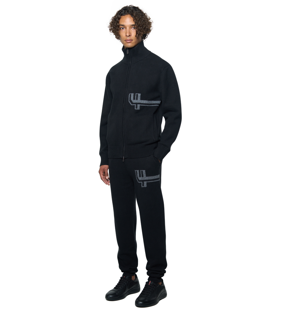 Knitted Zip Up Black/ Dark Grey
