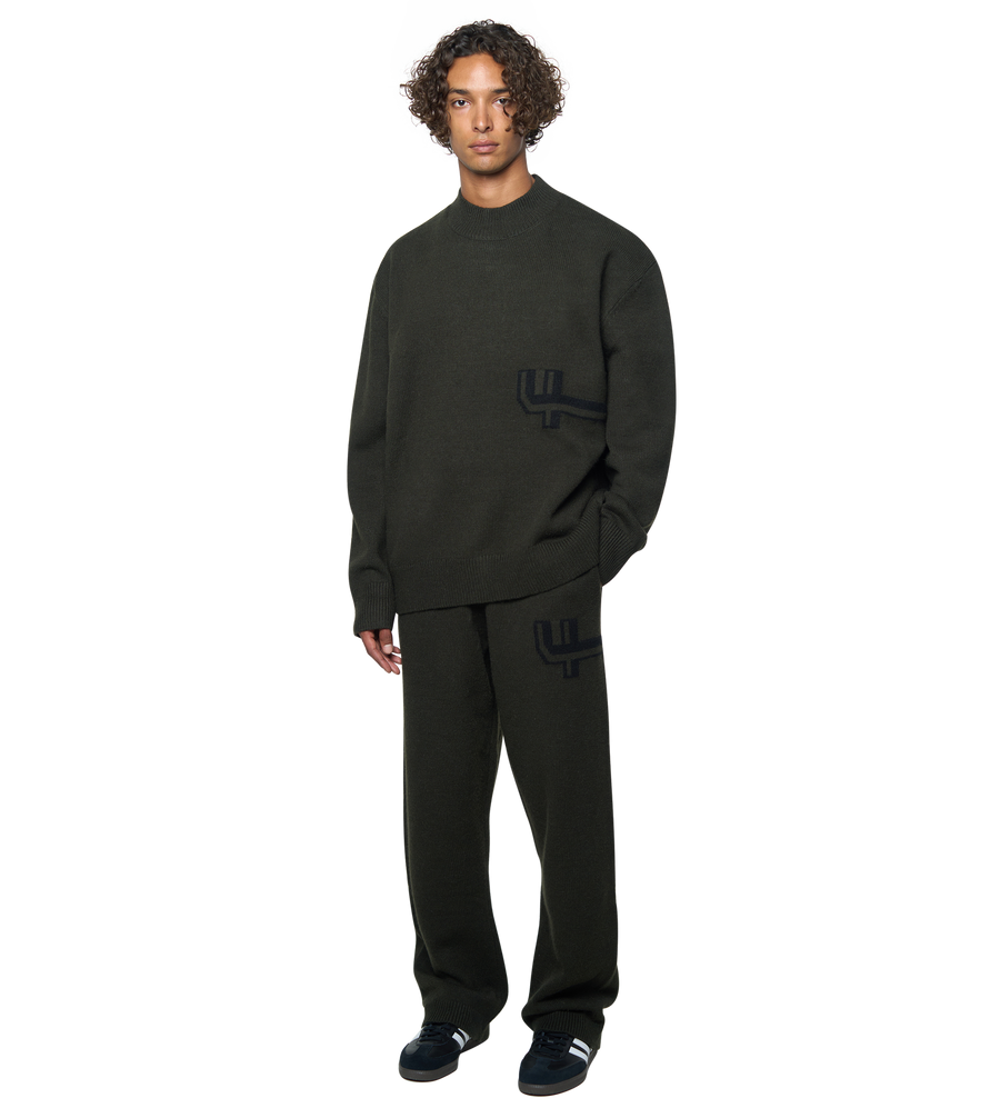 Knitted Crewneck Dark Green/ Black