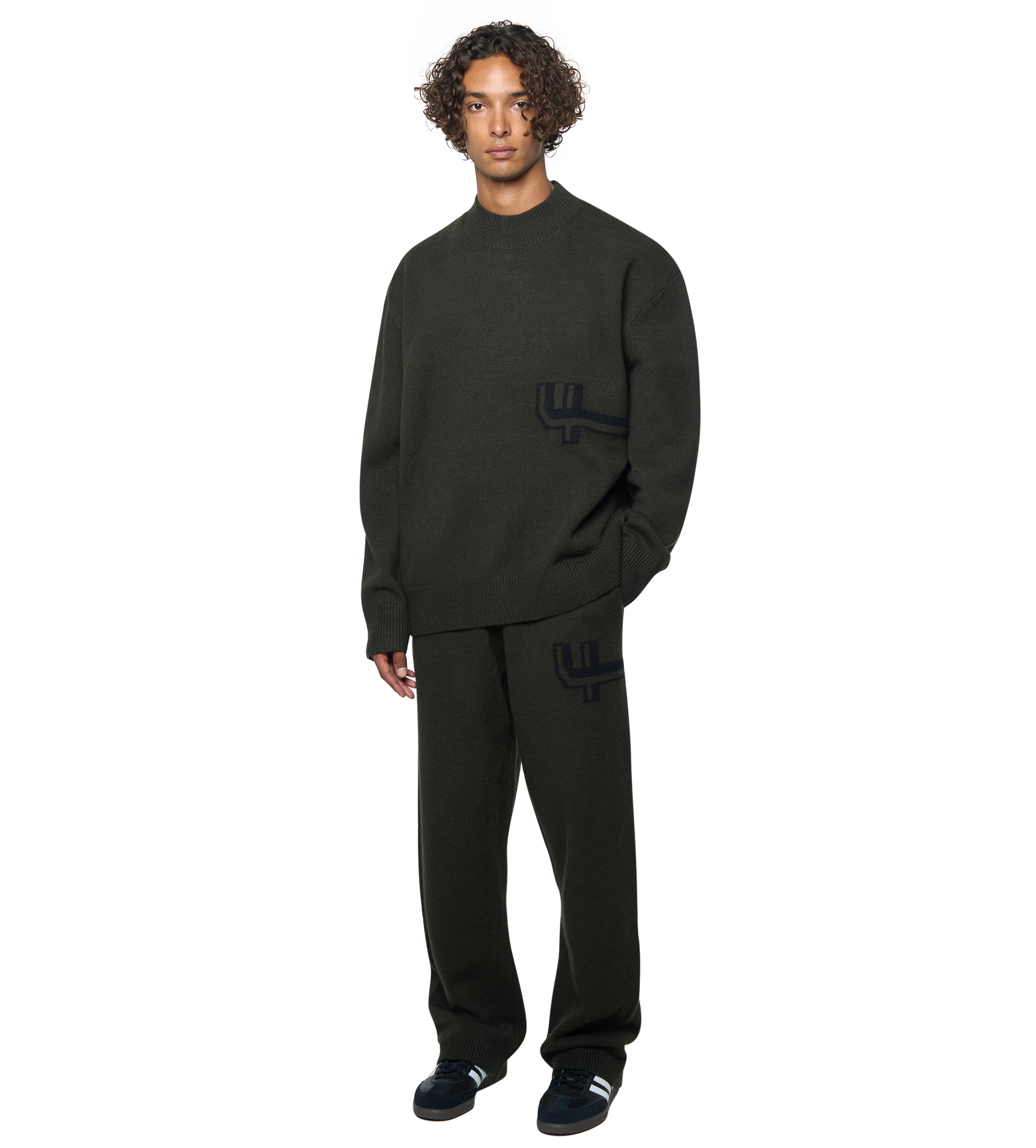Knitted Pants Dark Green/ Black