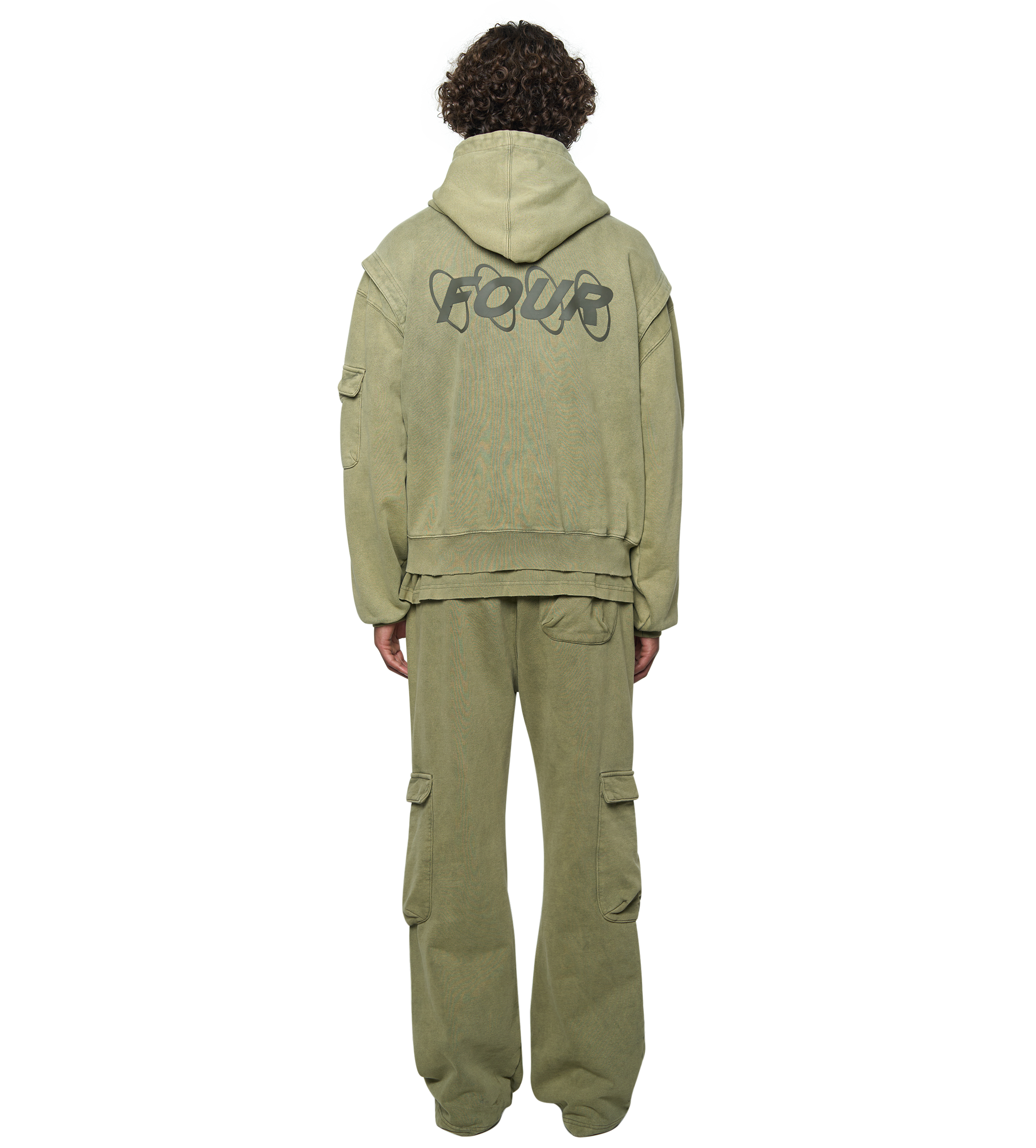 Circles Boxy Zip Up Hoodie Washed Moss Green